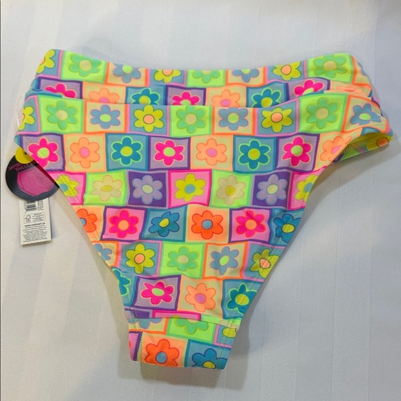 No Boundaries 2 Piece Bikini, Hot Pink top, Floral Neon High Leg Bottoms, Sz XS - Picture 9 of 10